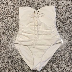 Loft White Swim Suit with ruching, size 2